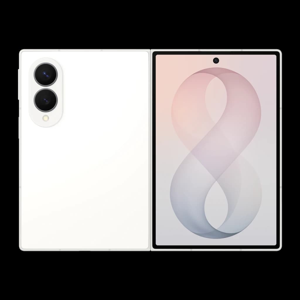 Samsung Galaxy Z Fold8 5G 512GB Blanco, vista abierta frontal: módulo de cámaras trasero y pantalla interior encendida