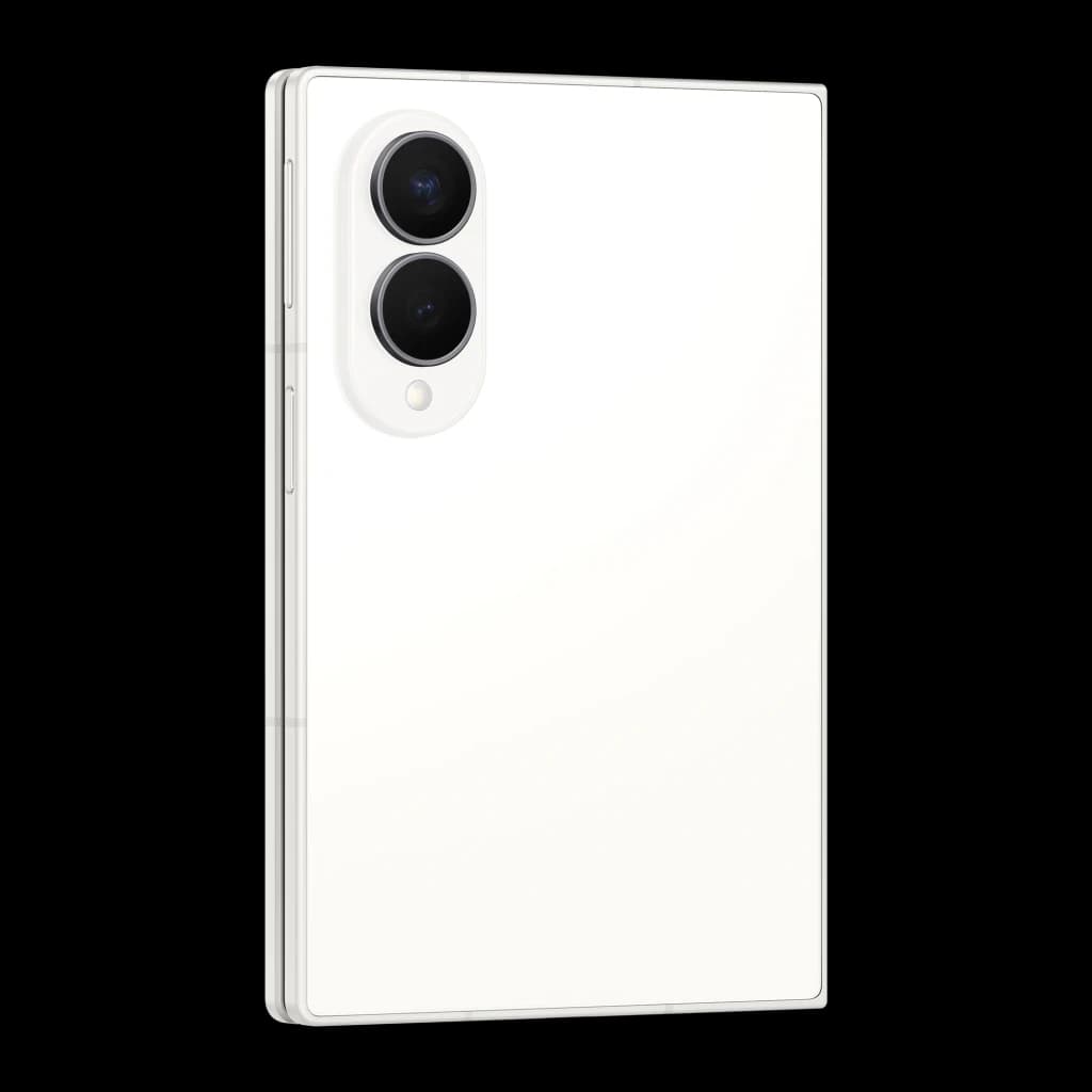 Samsung Galaxy Z Fold8 5G 512GB Blanco, vista trasera en ángulo: módulo de cámaras dual en esquina superior izquierda