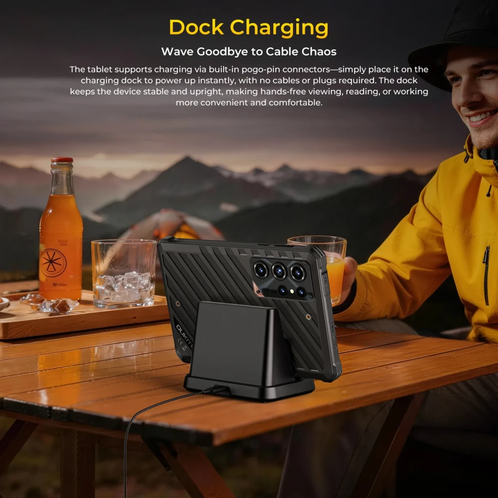 Tablet robusto Oukitel RT11 5G com ecrã IPS HD 8 pol, traseira rugosa listrada, módulo de câmaras múltiplas, moldura reforçada e design preto elegante - Item7