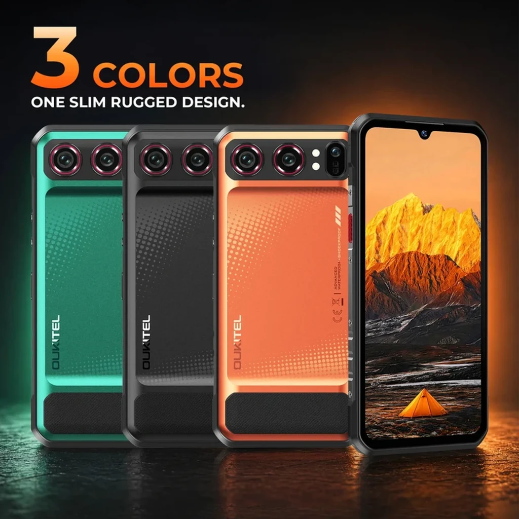 Oukitel WP68 Air 5G preto com corpo robusto, duas câmeras traseiras com anéis vermelhos, flash e tela IPS LCD HD+ 120 Hz com entalhe em gota - Item10