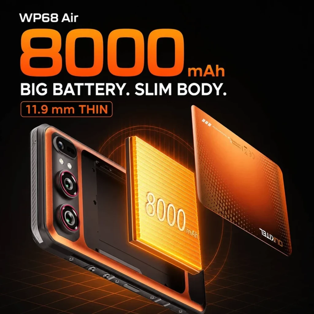 Oukitel WP68 Air 5G preto com corpo robusto, duas câmeras traseiras com anéis vermelhos, flash e tela IPS LCD HD+ 120 Hz com entalhe em gota - Item3