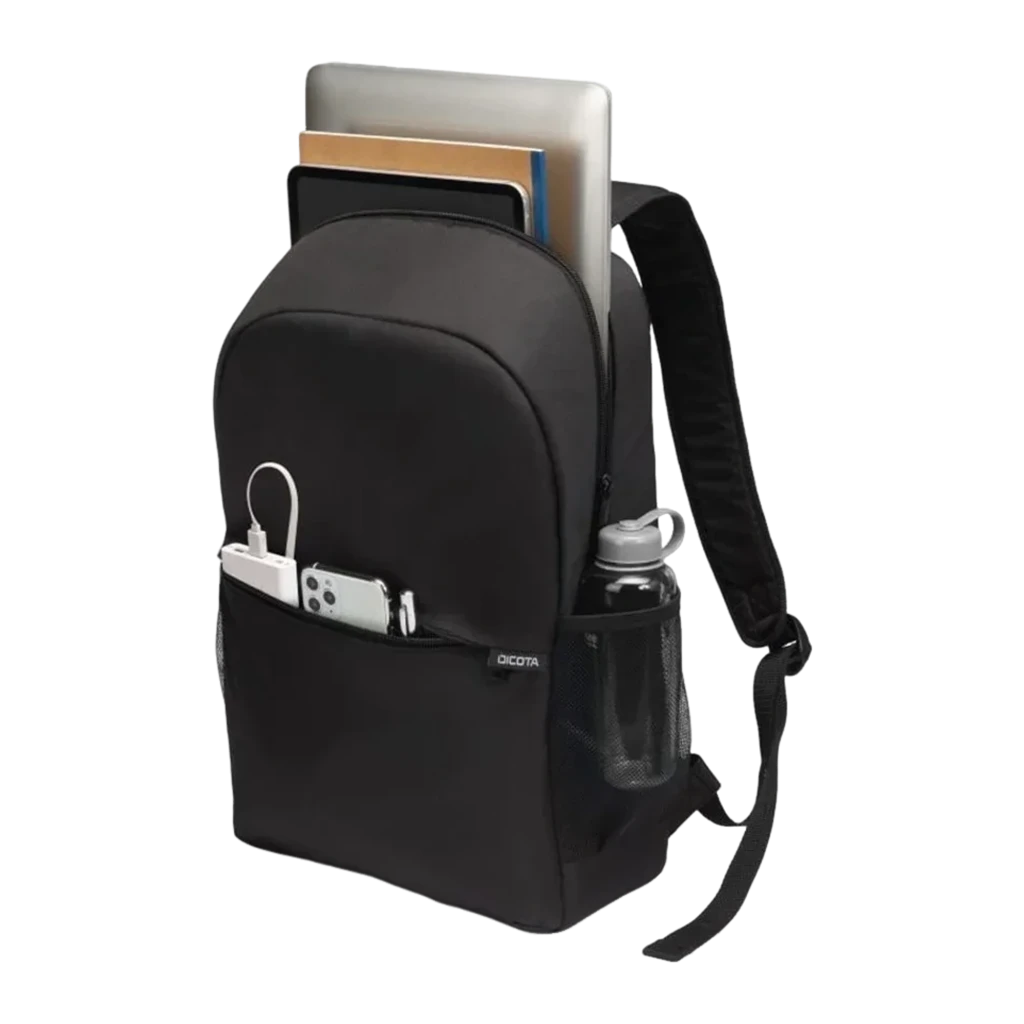 Dicota Mochila ONE 13-16 polegadas preto, vista frontal: bolso dianteiro, logo Dicota, alças laterais e pega superior - Item2