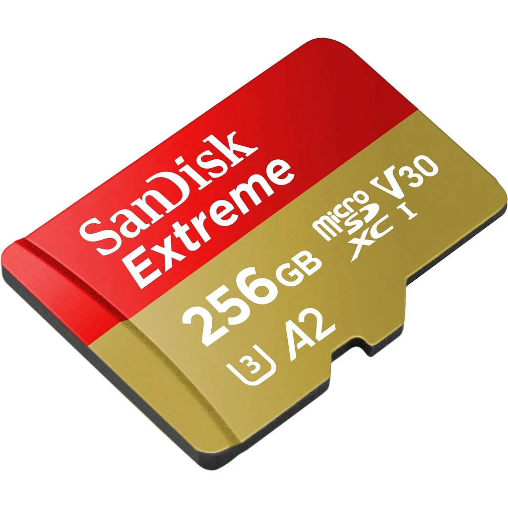 SanDisk microSDXC GamePlay 256GB Azul, vista frontal: cara con logo Extreme PLUS, 256GB, A2, V30 y U3 - Ítem1