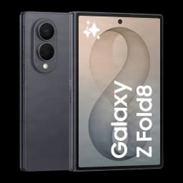 Samsung Galaxy Z Fold8 512GB Grafito, vista frontal y trasera: plegado en ángulo, pantalla con logo y módulo de cámaras
