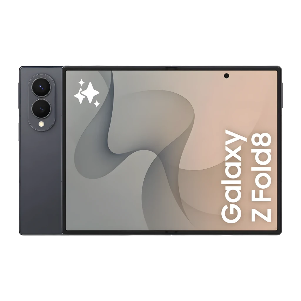 Samsung Galaxy Z Fold8 512GB Grafito, vista frontal y trasera: plegado en ángulo, pantalla con logo y módulo de cámaras - Ítem3