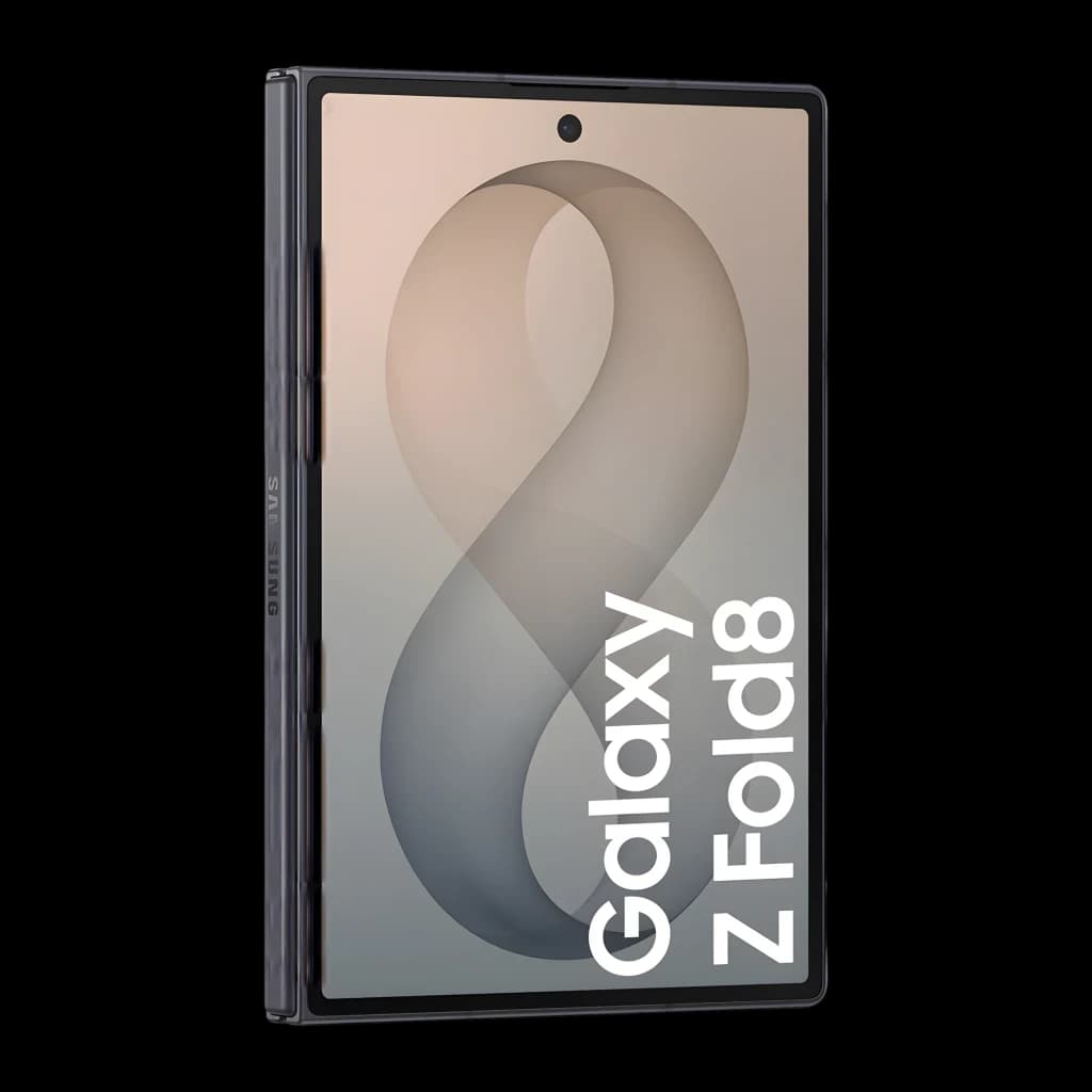 Samsung Galaxy Z Fold8 512GB Grafito, vista frontal en ángulo: pantalla exterior con logo Galaxy Z Fold8 y bisagra lateral
