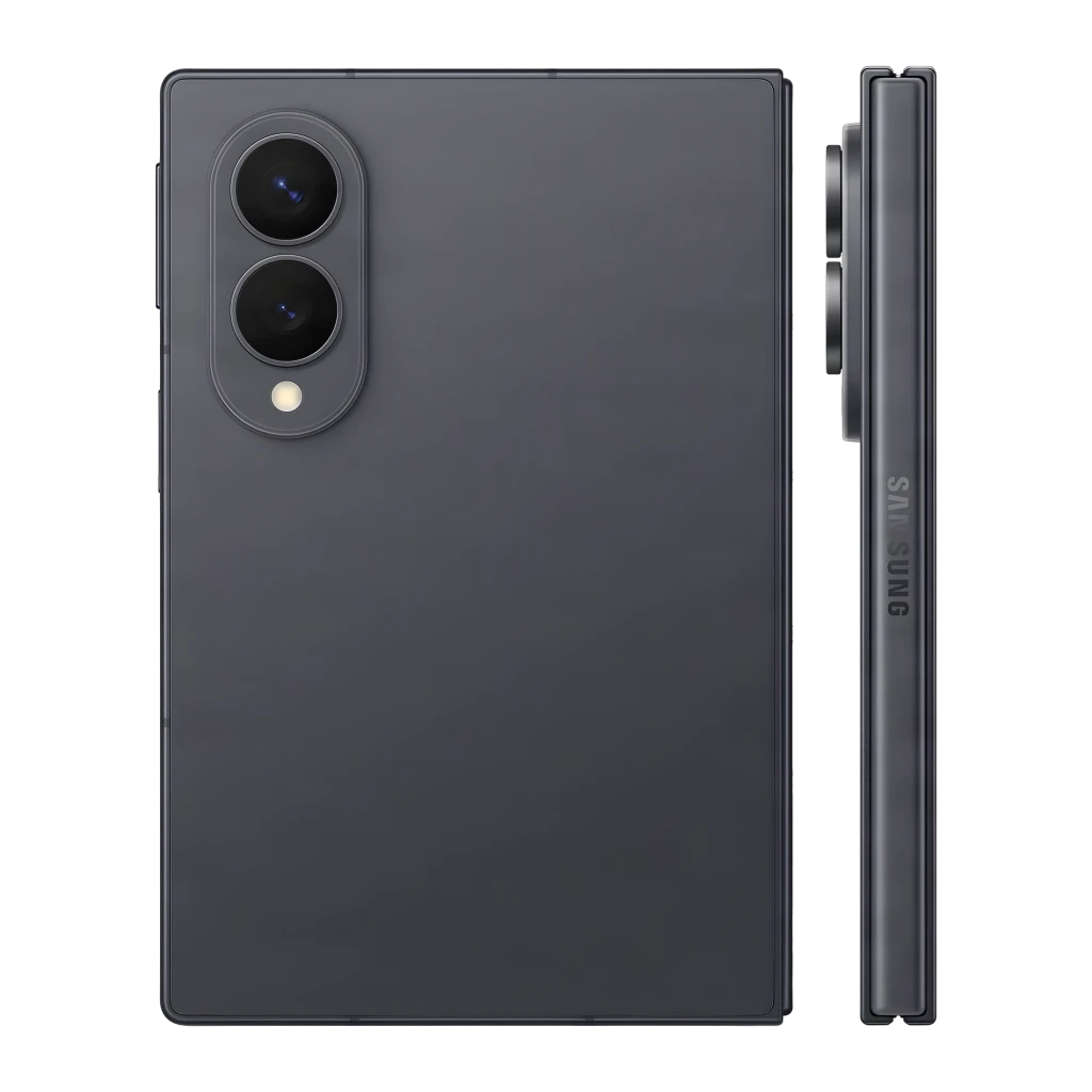 Samsung Galaxy Z Fold8 512GB Grafito, vista frontal y trasera: plegado en ángulo, pantalla con logo y módulo de cámaras - Ítem6
