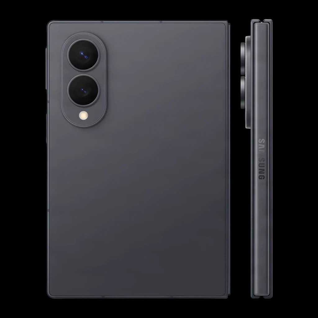 Samsung Galaxy Z Fold8 512GB gris, trasera y lateral: módulo de cámaras oval, bisagra y logo Samsung en el canto