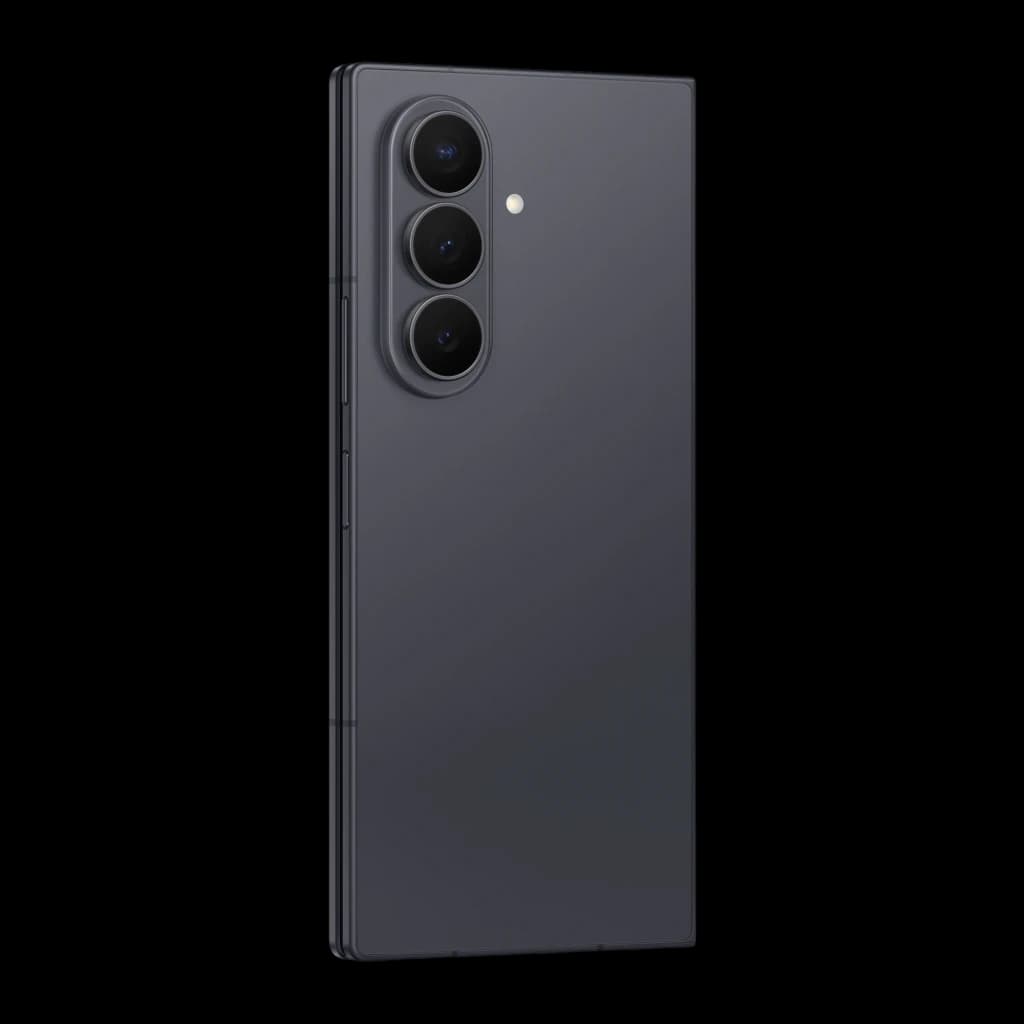 Samsung Galaxy Z Fold8 Ultra 512GB grafite, vista traseira em ângulo: dobrável fechado, módulo de tripla câmera em destaque