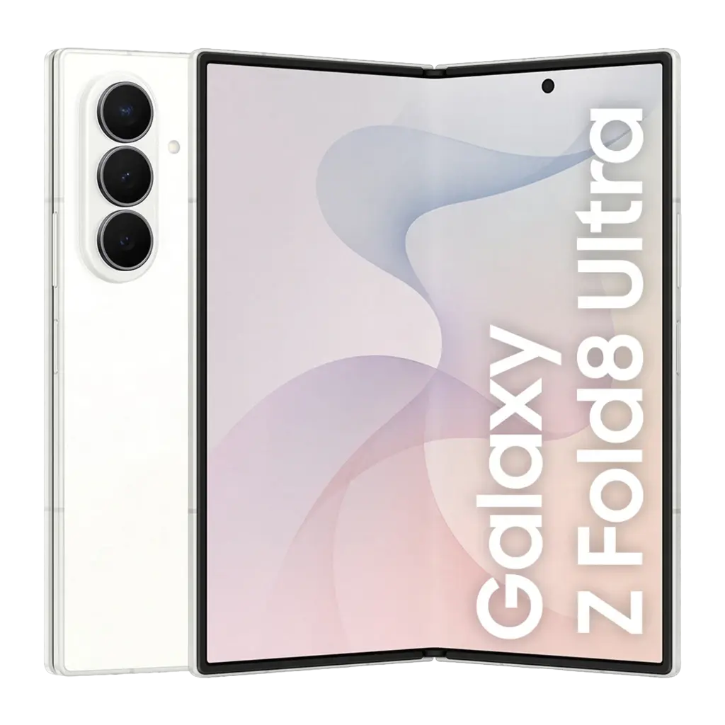Samsung Galaxy Z Fold8 Ultra 512GB Creme, vista frontal e traseira: dobrável aberto, módulo de câmeras triplo e ecrã