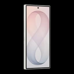 Samsung Galaxy Z Fold8 Ultra 512GB Creme, vista frontal em ângulo: ecrã aceso com fundo degradê rosa e moldura creme