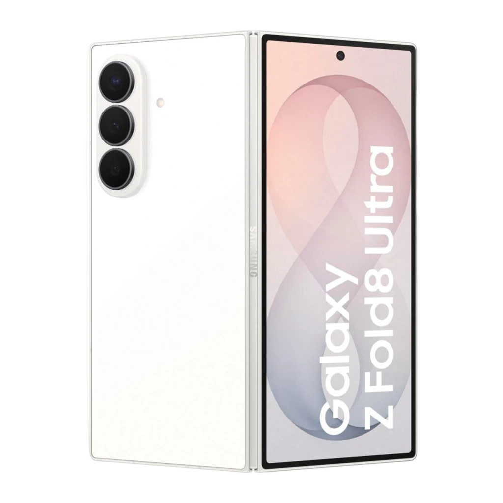 Samsung Galaxy Z Fold8 Ultra 512GB Crema, vista frontal y trasera: plegable abierto, módulo de cámaras triple y pantalla - Ítem8