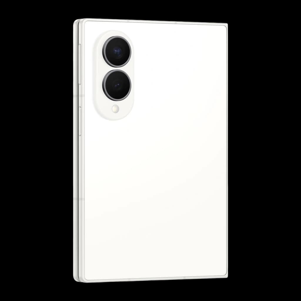 Samsung Galaxy Z Fold8 1024GB Crema, vista trasera en ángulo cerrado: módulo de cámaras y lateral derecho con bisagra