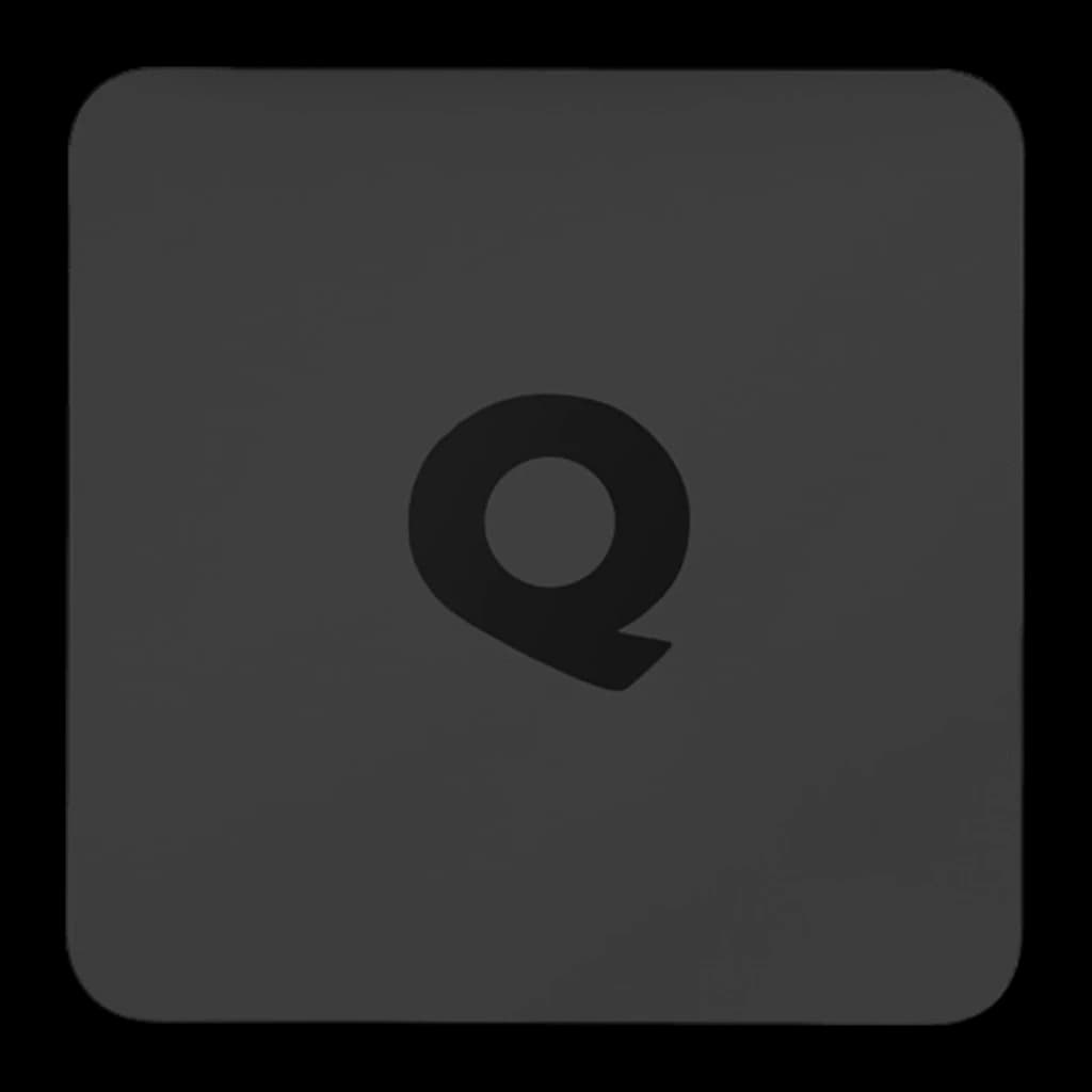 Q1 RK3518 8K 2GB/8GB Android 13 noir, vue de dessus à plat: logo Q centré sur surface lisse gris foncé