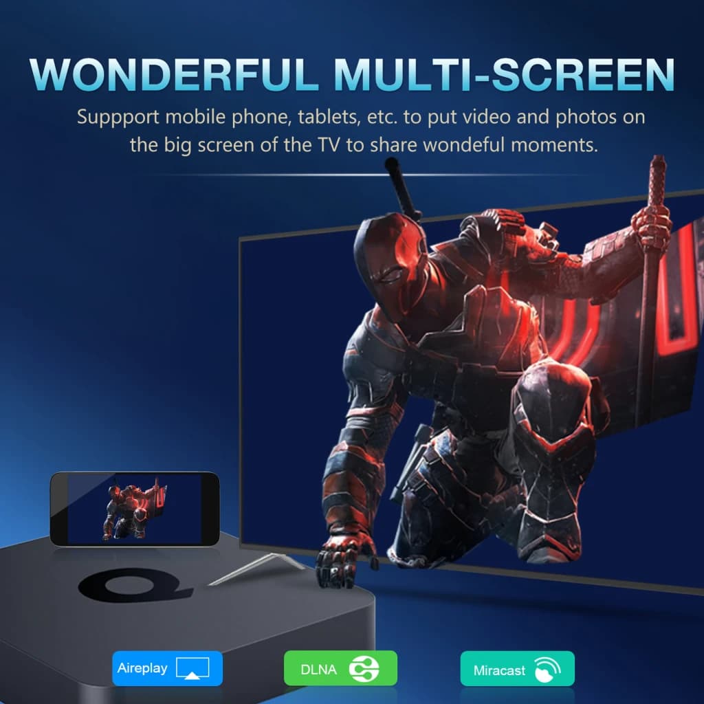 Q1 RK3518 8K 2GB 8GB noir, multi-écran: TV box avec mobile diffusant sur grand écran, Airplay DLNA Miracast