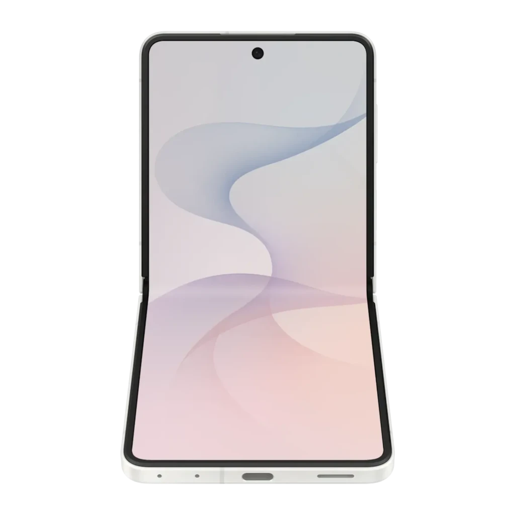 Samsung Galaxy Z Flip8 512GB Crema, vista frontal y trasera: plegable abierto con pantalla y módulo de cámaras dual visibles - Ítem5