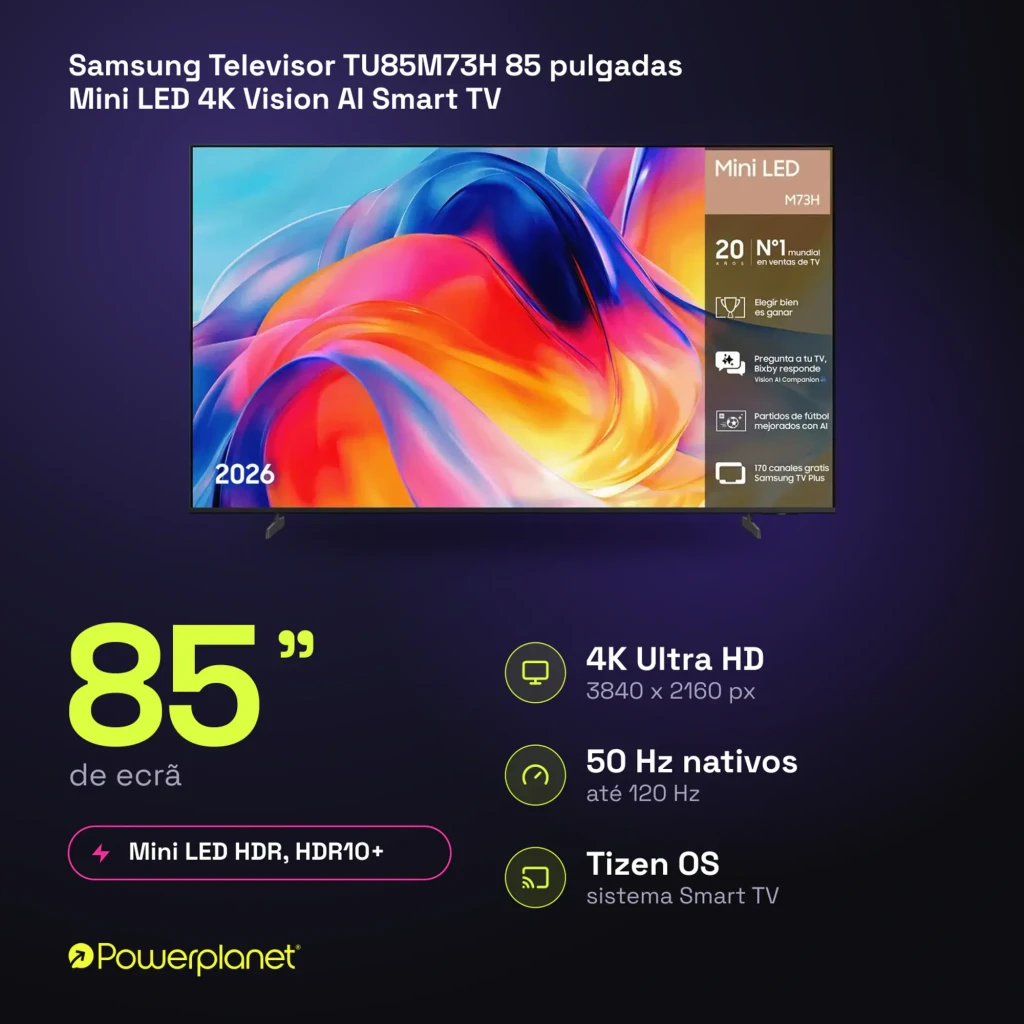 Samsung TU85M73H 85 pulgadas Mini LED 4K Negro titán, vista frontal: pantalla con imagen colorida y marco fino negro - Ítem10