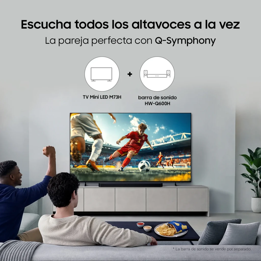 Samsung TU85M73H 85 pulgadas Mini LED 4K Negro titán, vista frontal: pantalla con imagen colorida y marco fino negro - Ítem5