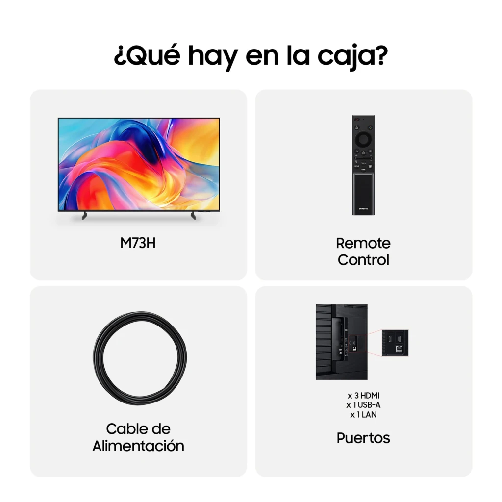 Samsung TU55M73H 55 pulgadas Mini LED 4K Gris, vista frontal: pantalla con imagen colorida, marco fino y pies - Ítem7