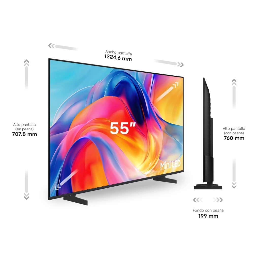 Samsung TU55M73H 55 pulgadas Mini LED 4K Gris, vista frontal: pantalla con imagen colorida, marco fino y pies - Ítem8