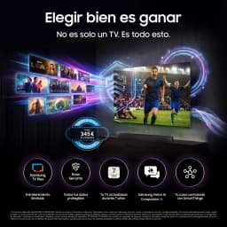 Samsung Televisor TU50M73H 50 pulgadas Mini LED 4K Negro, banner promocional: TV con fútbol en pantalla, iconos de funciones