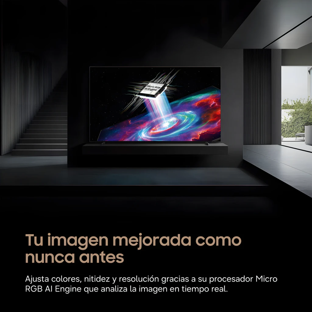 Samsung TV 85 R85H UHD Micro RGB negro, vista frontal: pantalla con contenido colorido y características Micro RGB 2026 - Ítem2
