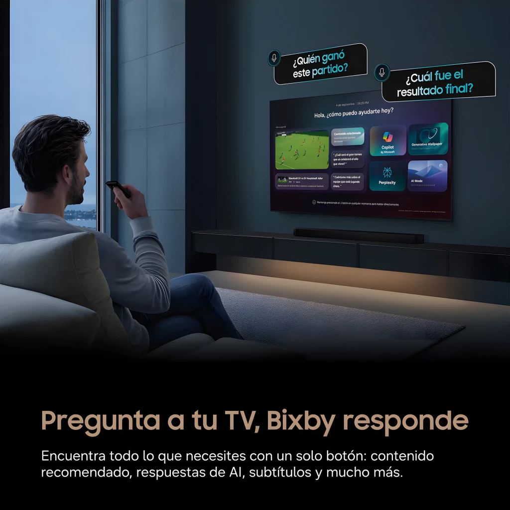 Samsung TV 85 R85H UHD Micro RGB negro, vista frontal: pantalla con contenido colorido y características Micro RGB 2026 - Ítem5