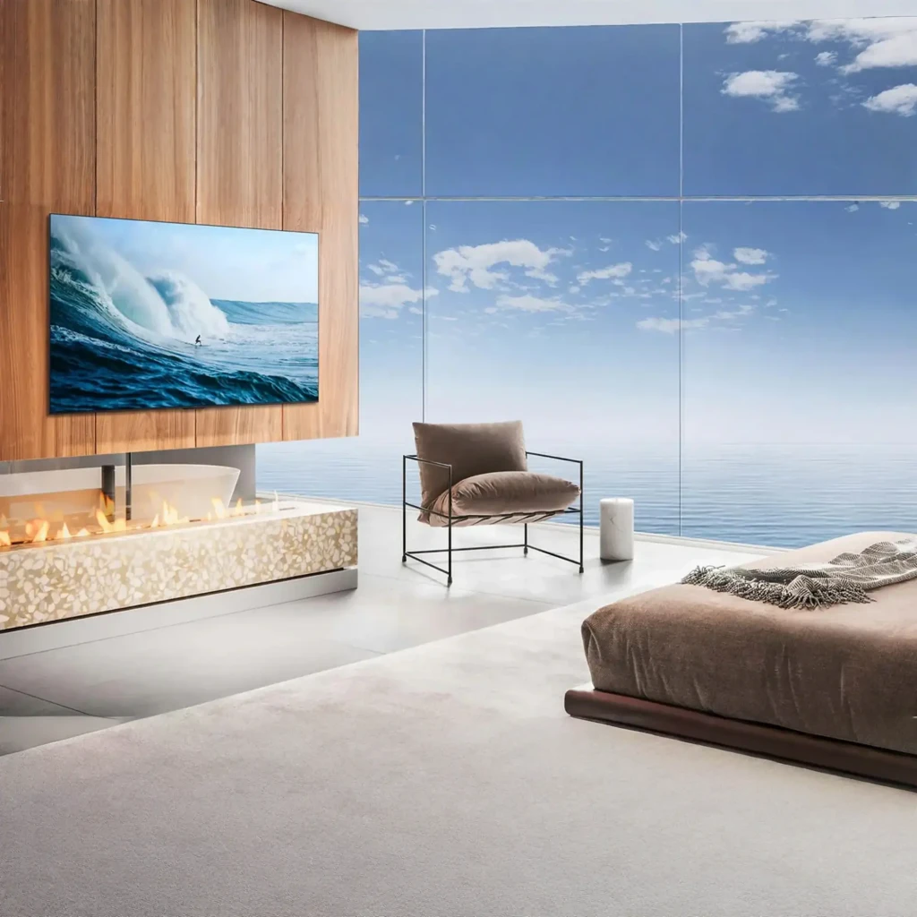 TCL 65C6K Pro 65 pulgadas negro, vista frontal: pantalla encendida con mariposa joya, especificaciones QD-Mini LED 144Hz - Ítem3