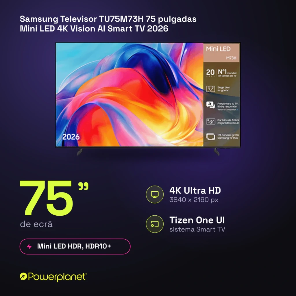Samsung TU75M73H 75 pulgadas Mini LED 4K Negro, vista frontal: pantalla con gráfico colorido y características Mini LED - Ítem7
