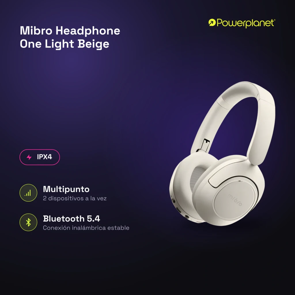 Auriculares Mibro Headphone One Light Beige con diadema acolchada, copas circumaurales plegables, botones integrados y puertos laterales, diseño minimalista - Ítem6