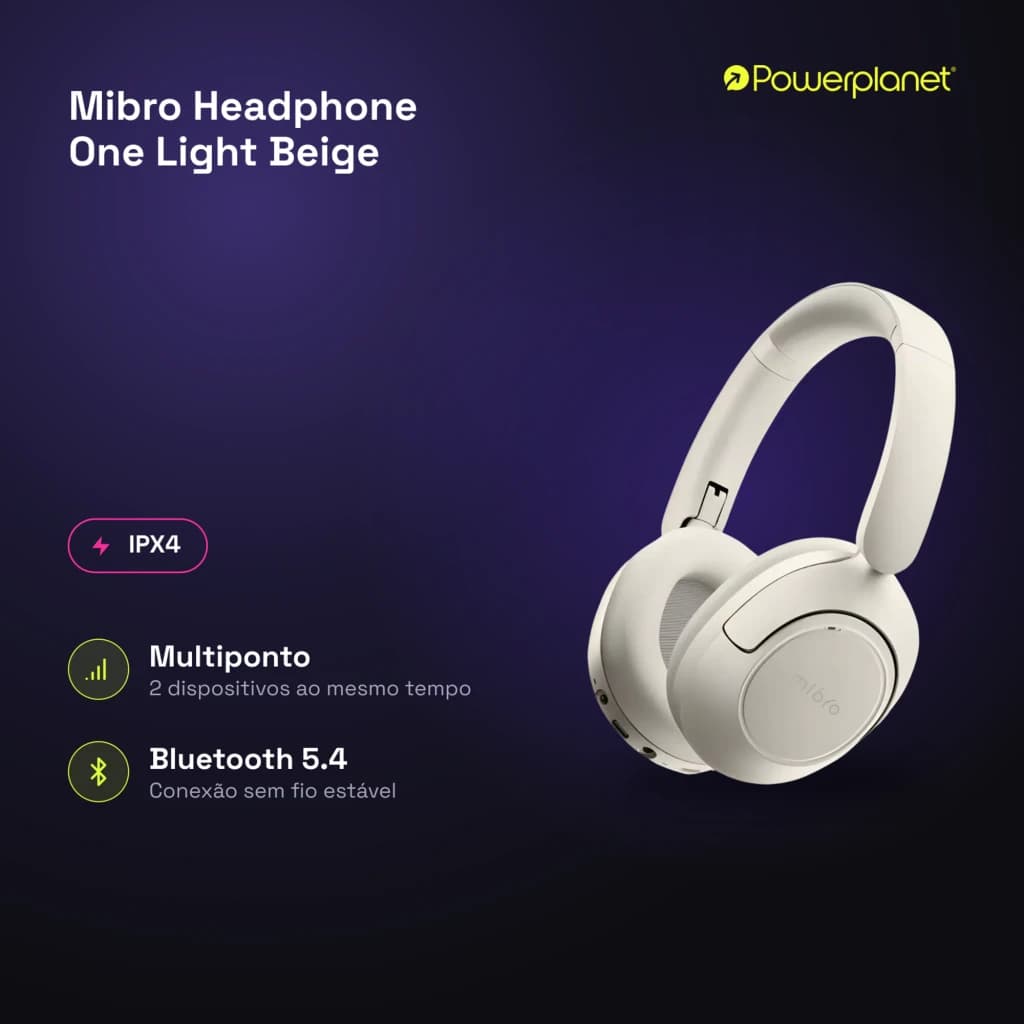 Auriculares Mibro Headphone One Light Beige con diadema acolchada, cascos over-ear plegables, micrófono integrado y controles laterales en color beige claro