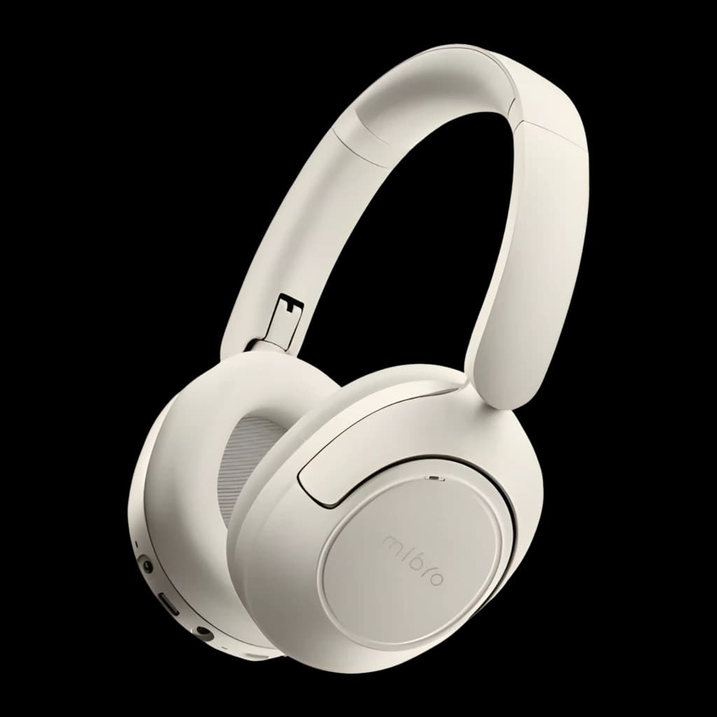 Auriculares Mibro Headphone One Light Beige con diadema acolchada, copas circumaurales, botones laterales y puertos; diseño plegable y minimalista