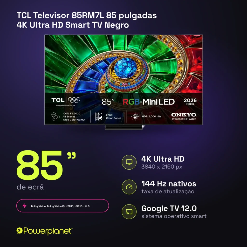 TCL 85RM7L 85 pulgadas 4K Smart TV negro, vista frontal: pantalla RGB-Mini LED con imagen de ojo de colores vibrantes y - Ítem5