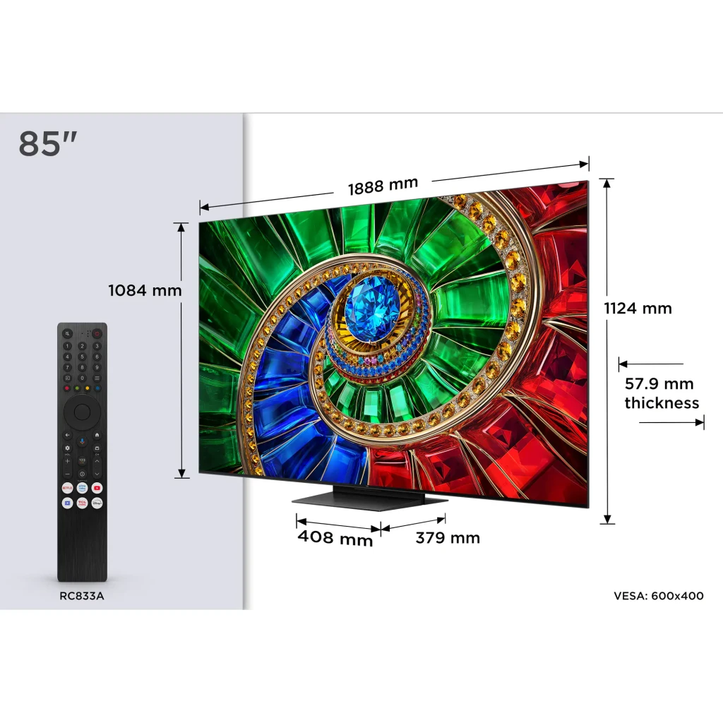 TCL 85RM7L 85 pulgadas 4K Smart TV negro, vista frontal: pantalla RGB-Mini LED con imagen de ojo de colores vibrantes y - Ítem3