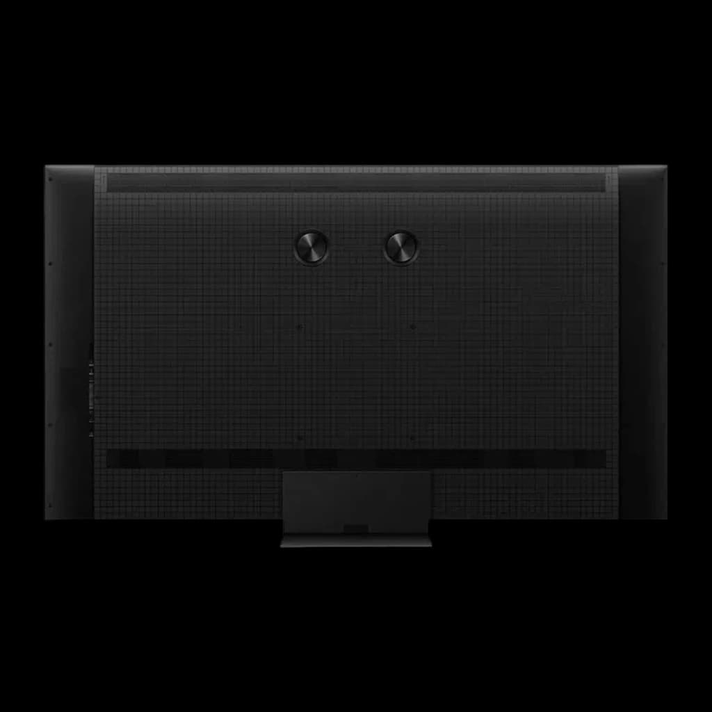 TCL 65RM7L 65 pouces 4K Smart TV noir, vue arrière de face: panneau arrière avec texture grille et deux vis de fixation VESA