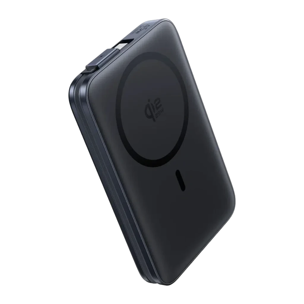 Power Bank Baseus PicoGo AM61 Qi2.2 25W noir compact avec anneau de charge magnétique, câble USB-C rétractable, LED d’état et coins arrondis, 10000mAh - Ítem1