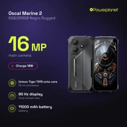 Oscal Marine 2 Noir robuste MIL-STD-810H, triple caméra 16 MP, écran 90 Hz, 6 Go RAM 256 Go, batterie 11000 mAh, charge 18 W, IP68 IP69K