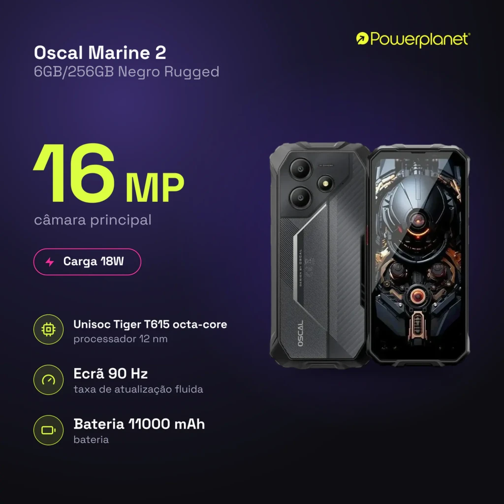 Oscal Marine 2 negro rugerizado con carcasa robusta, doble cámara trasera, marcos reforzados, pantalla grande con biseles gruesos y diseño industrial - Ítem3