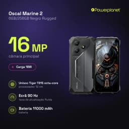 Oscal Marine 2 noir robuste avec triple capteur arrière, écran 90 Hz, bords renforcés, texture antidérapante, port USB protégé et boutons latéraux