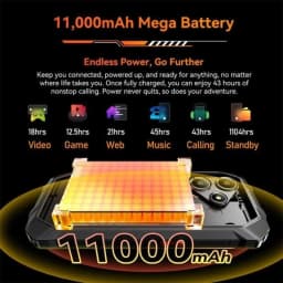 Batterie 11000 mAh du Oscal Marine 2 Noir, module massif avec cache orange alvéolé, smartphone robuste IP68 IP69K MIL‑STD‑810H, charge 18 W