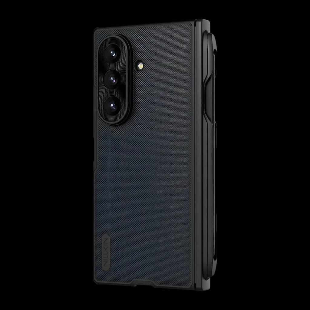 Coque pour smartphone Nillkin Super Frosted FOLD Magnetic Pen Slot Noir, vue arrière en angle: texture givrée, module