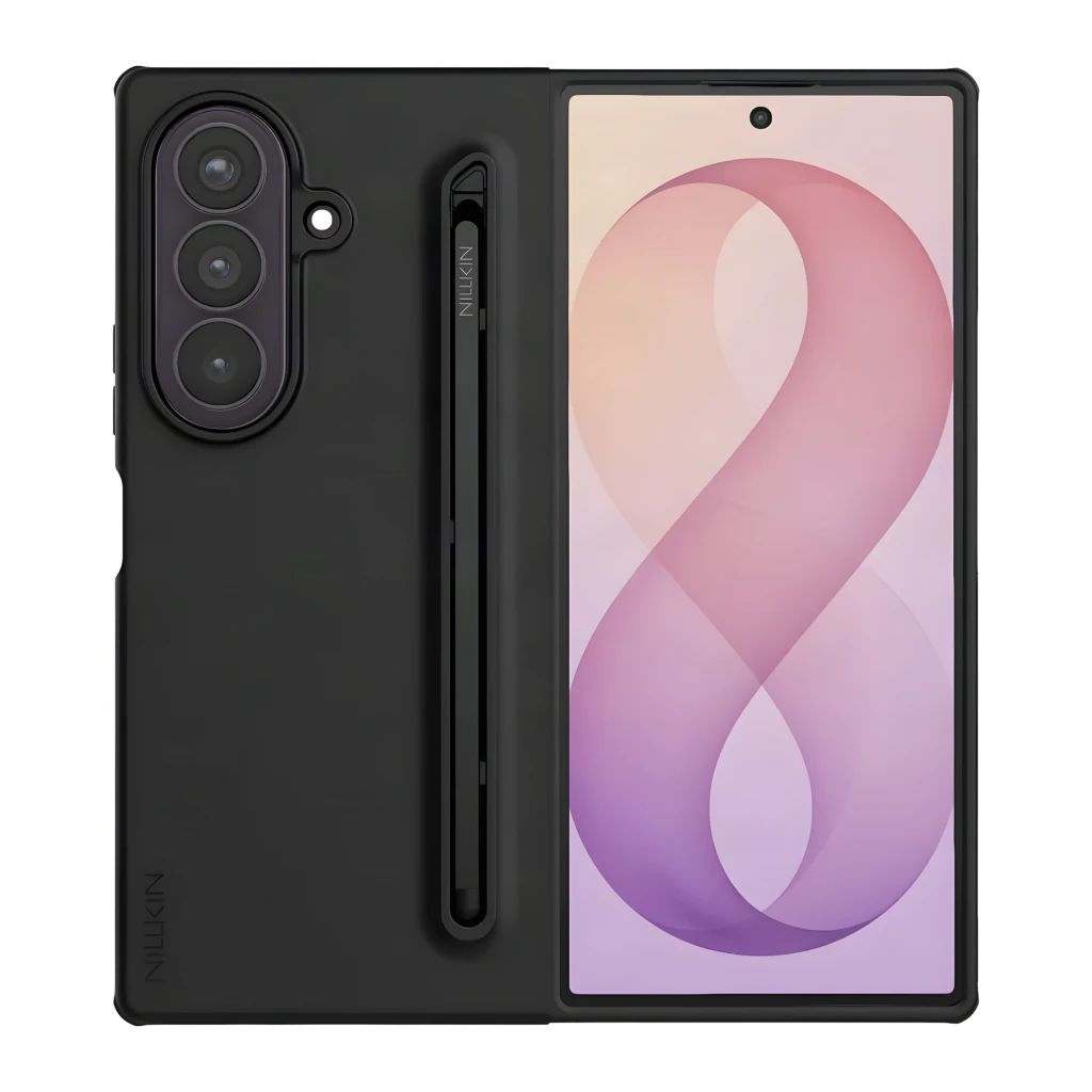 Capa para smartphone Nillkin Flex Pure Fold Pen Slot Preto Silicone líquido + PC, vista frontal e traseira: slot
