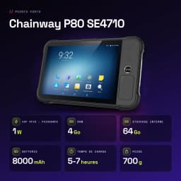 Chainway P80 SE4710 4Go/64Go 4G LTE IP65 Chutes 1.5m 8 pouces IPS 1920x1200 - caractéristiques