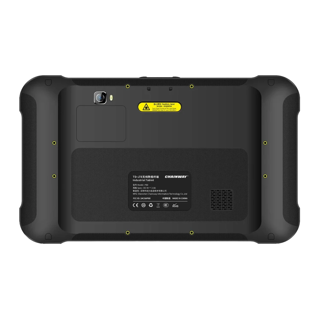 Chainway P80 SE4710 4Go/64Go 4G LTE IP65 Chutes 1.5m 8 pouces IPS 1920x1200, vue arrière: caméra arrière, étiquette laser