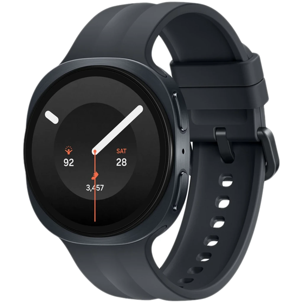 Reloj inteligente compacto de 40 mm en color grafito, caja redondeada, correa de silicona ajustable, pantalla circular negra con bisel fino y botones laterales - Ítem