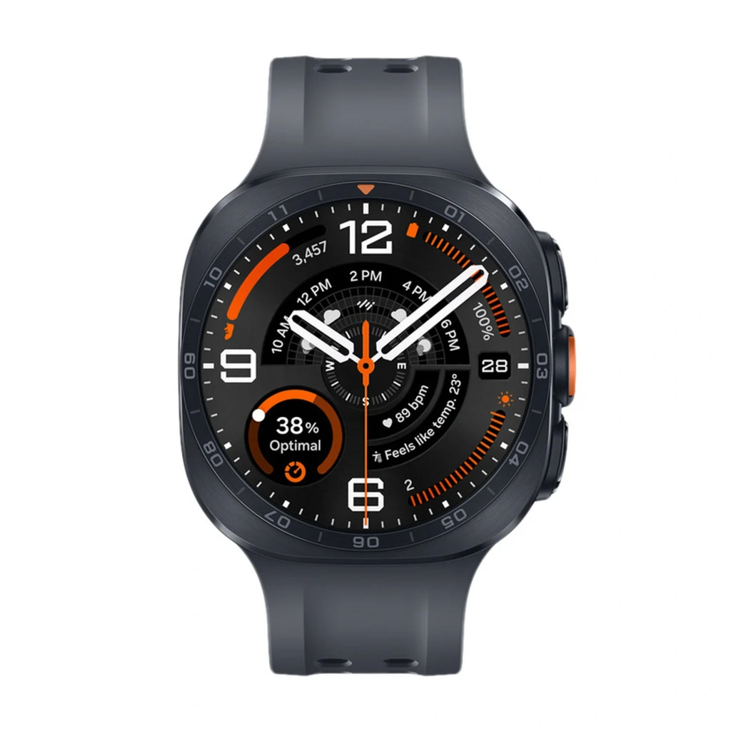 Samsung Galaxy Watch Ultra 2 47mm 4G en gris titanio con bisel robusto, dos botones laterales y correa deportiva perforada; pantalla circular con acentos - Ítem1