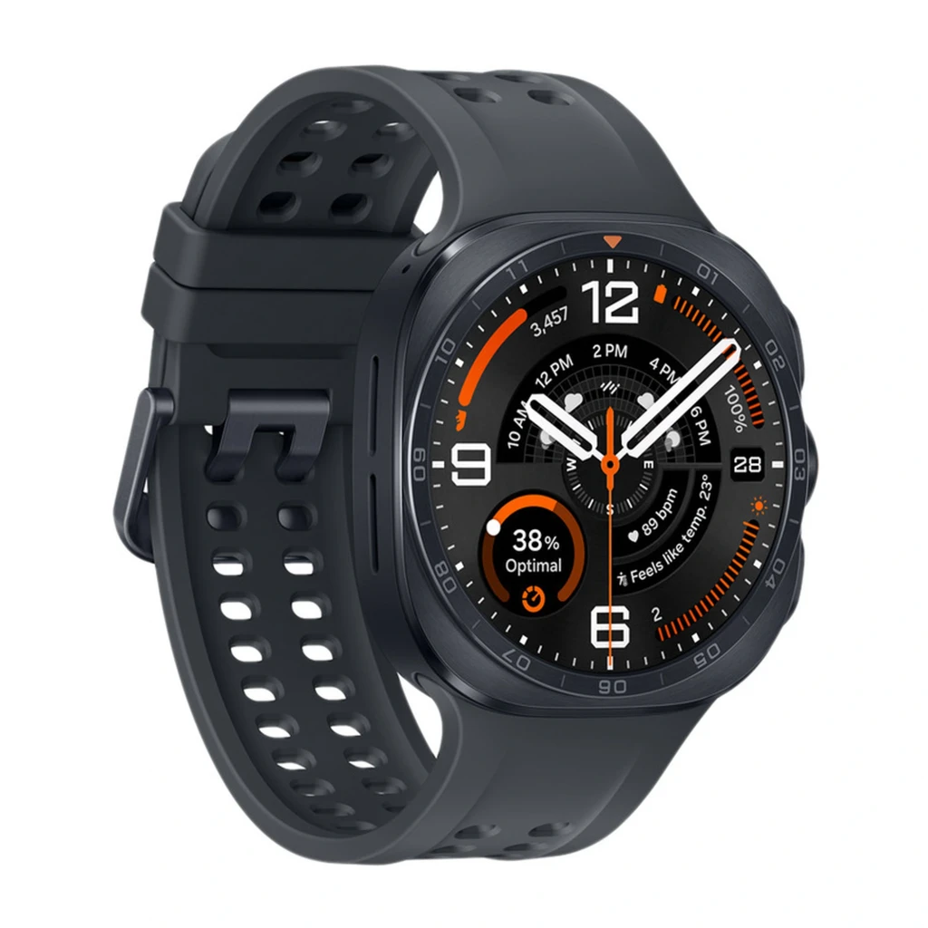 Samsung Galaxy Watch Ultra 2 47mm 4G en gris titanio con bisel robusto, dos botones laterales y correa deportiva perforada; pantalla circular con acentos - Ítem2