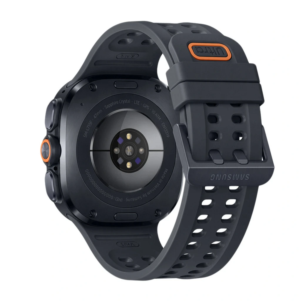 Samsung Galaxy Watch Ultra 2 47mm 4G en gris titanio con bisel robusto, dos botones laterales y correa deportiva perforada; pantalla circular con acentos - Ítem3