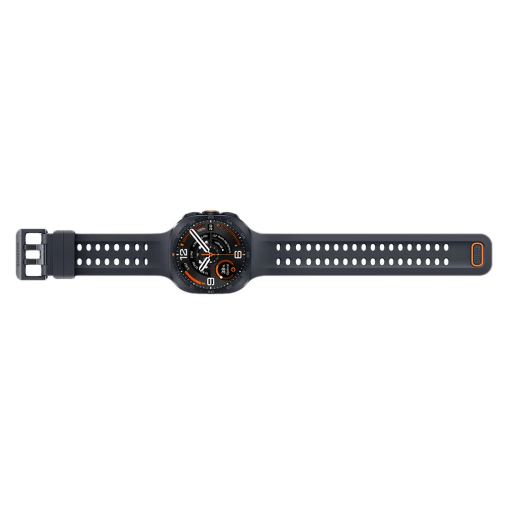 Samsung Galaxy Watch Ultra 2 47mm 4G en gris titanio con bisel robusto, dos botones laterales y correa deportiva perforada; pantalla circular con acentos - Ítem5