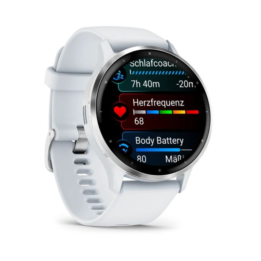 Garmin Venu 3 Blanco renovado en excelente estado, pantalla circular negra con llamada activa, botones laterales, bisel plateado y diseño elegante - Ítem2